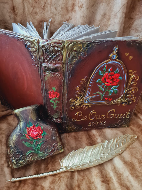 Be Our Guest Wedding Guest Book & Pen Set, Enchanted Rose Journal