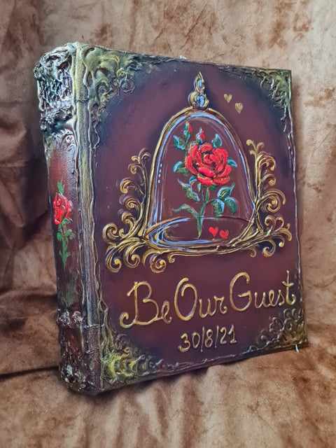 Personalized Be Our Guest enchanted rose handcrafted 3D wedding guest book and matching pen set