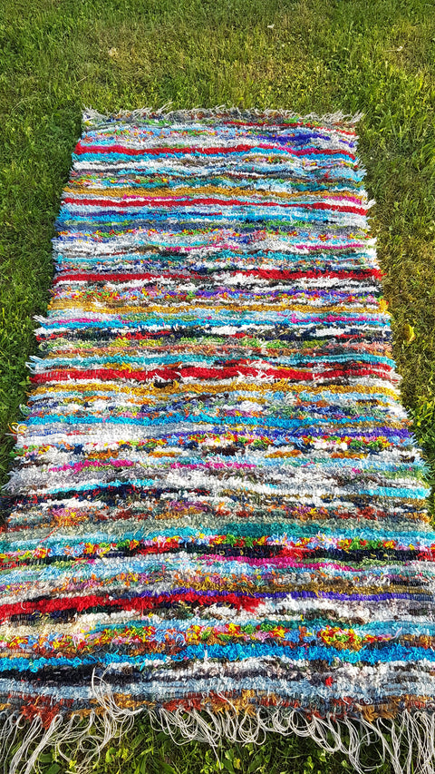 Rainbow hand woven wool rug, colorful wool rug