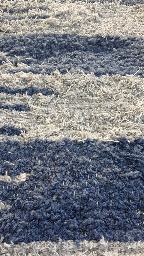 Gray with blue handwoven wool rug, woven rug,  handmade rug, fiber art wall decor.