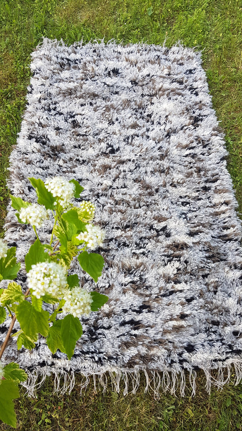 Super fluffy gray+brown+white+black rug, Hand woven Eco Rug, Wool Carpet, Rustic Handwoven wool rug