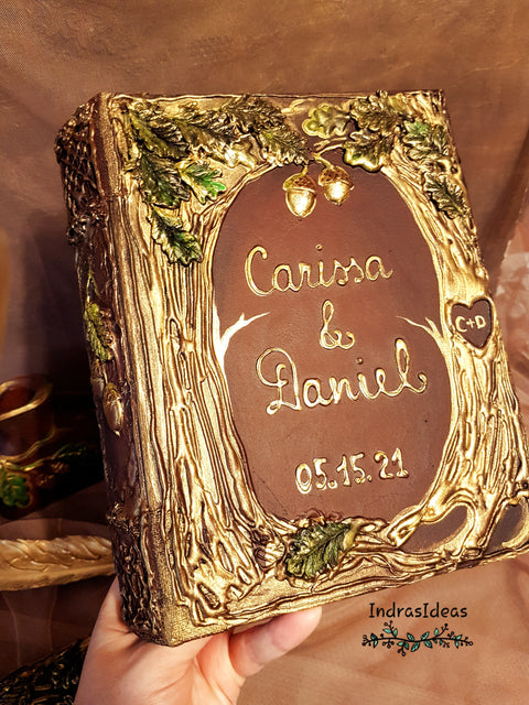 Rustic Golden tree Arch wedding guest book and set