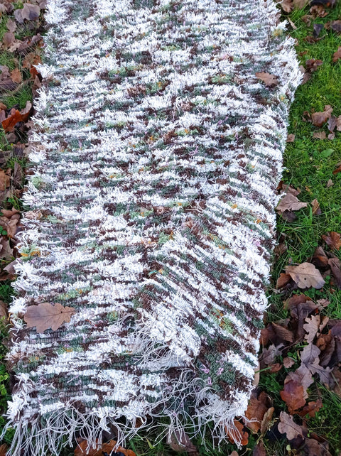 Fluffy carpet; White +Green +Brown; loomed Rug; 164x85cm