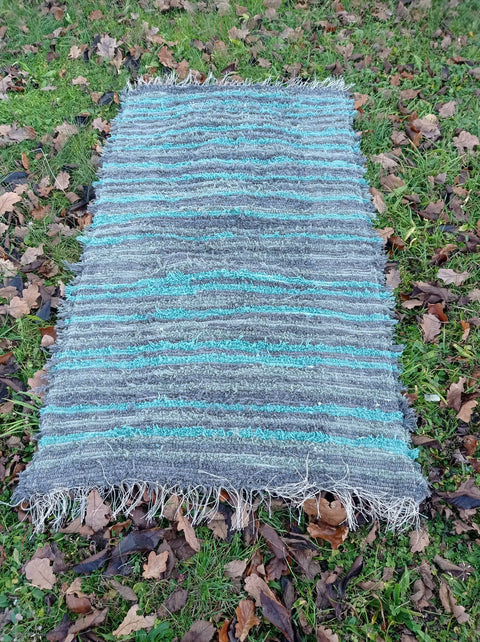 Fluffy carpet; Light Blue +Dark Gray +Light Gray; loomed Rug; 154x85cm