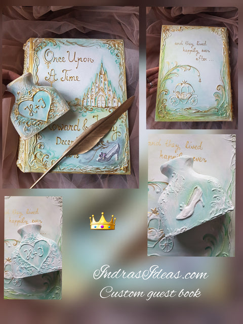 Cinderella's slipper wedding guest book. Fairy tale wedding guest book.