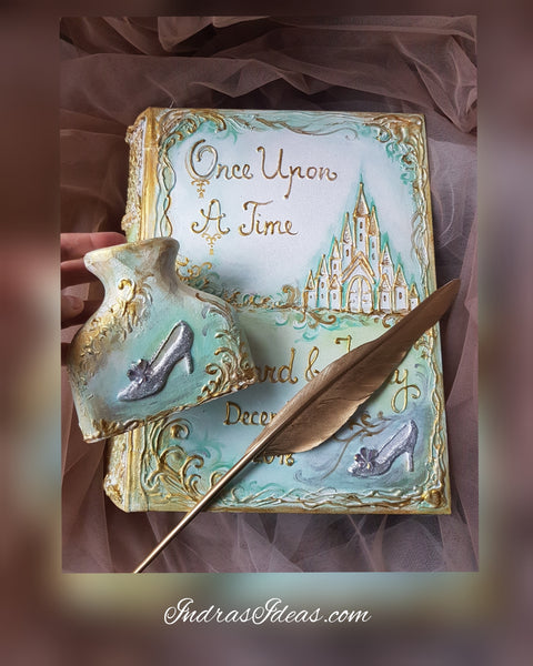 Cinderella's slipper wedding guest book. Fairy tale wedding guest book.