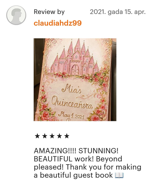 Pink castle wedding guest book.
